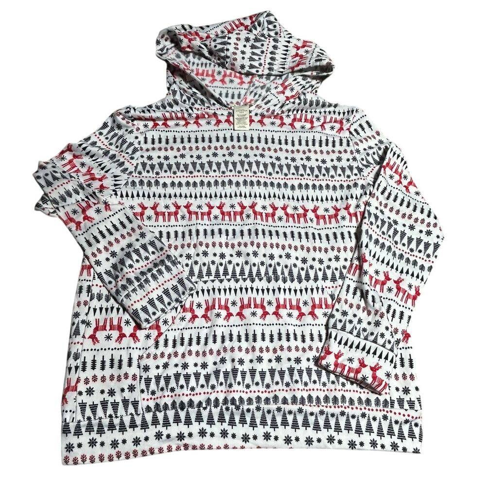 Shosho Womens sz Small Christmas Reindeer Hooded long sleeve top